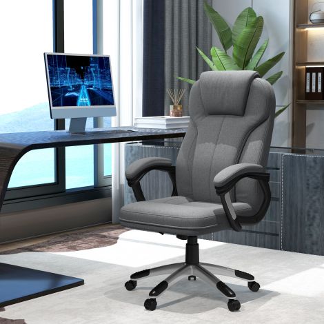 Vinsetto kontoritool ergonoomiline arvutitool kiikfunktsiooniga kõrguse reguleerimisega peatoe ja käetugedega hall linase välimusega 66x75x110-120cm mugavaks töötamiseks.