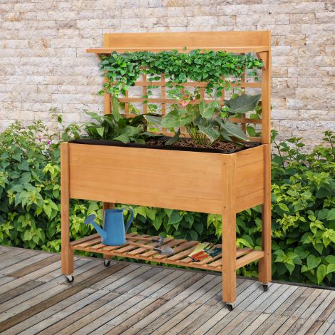 Kõrgpeenar istutuskast lillelaud 105 x 40 x 135 cm kuusest, töölaud aia ja rõdu jaoks, Gardenerstool.ee