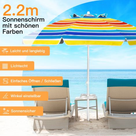 2,2 m rannavari UPF50+ päikesekaitse kaasaskantav päikesevari terrassivari – kirju