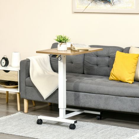 Seisev-istuv kirjutuslaud, kõrguse reguleerimisega, ratastega, C-kujuline, ruumisäästlik, sülearvutilaud, naturaalne valge, 70-110 cm, kuni 70 kg.