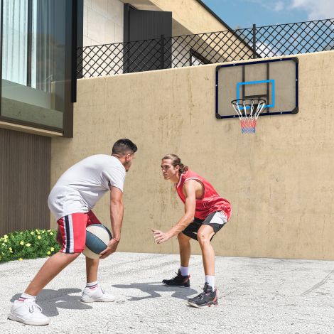 SPORTNOW korvpallikorv seinakinnitusega korvpallilaud koos korvi ja võrguga välitingimustesse, teras, 113 x 61 x 73 cm, ideaalne aeda ja mänguväljakule.