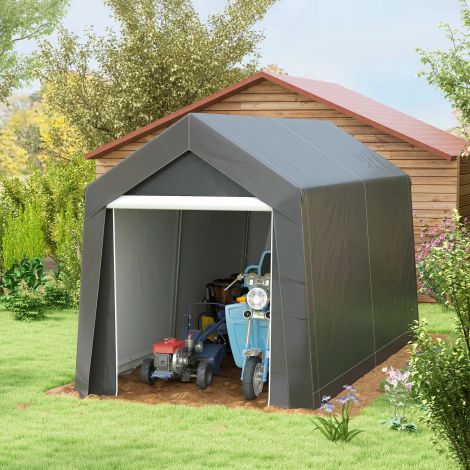 Garaažitelk, 2,1 x 3,6 x 2,35 m laotelk UV-kaitsega, tõmblukuga uks, veekindel kilegaraazh mootorrattale, aiatööriistadele, tumehall