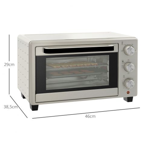 Väike pöördvardaga ahjuahi, 21 L väike rösterahi 1 traadist resti ja 1 küpsetusplaadiga, 3 küpsetusrežiimi, 100 °C-230 °C, roostevaba teras, klaas, kreemjas valge.