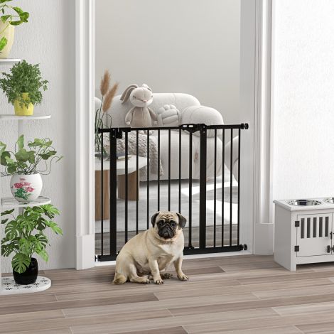 Koertele mõeldud turvavärav, tõkkepuu, 74-80/87-94 cm, trepi turvavärav lemmikloomadele, koeravärav koos erinevate pikendustega, kaitsevõre ilma puurimiseta, metall, plast, must