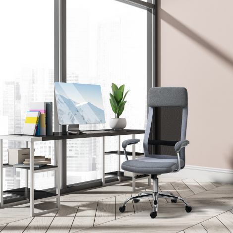 Vinsetto kontoritool võrgusilmaga ergonoomiline kirjutuslaud, reguleeritava kõrgusega peatoega, põhjamaine stiil, helehall must 65x67x119-129cm.