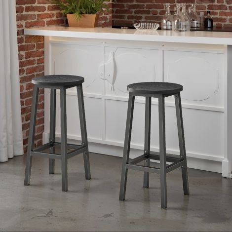 Baaripukk, 2-osaline baaritoolide komplekt, köögitoolid stabiilse terasraamiga, kõrgus 65 cm, ümmargune, lihtne paigaldus, industriaalstiil, hallikas-must LBC032B02