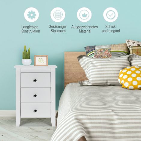 2-osaline öökapikomplekt kolme sahtliga boxspring-voodile, 46 × 37 × 65 cm, valge