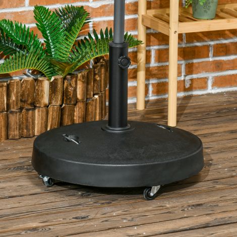 Päikesevarju alus 23,5 kg mobiilne varjuhoidja ratastega Ø38/48mm varrastele Kunstvaik aeda rõdule Must.