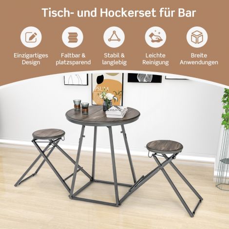 Baarilaud baaritoolidega komplekt 2 inimesele, kokkupandav 206,5 × 77,5 × 90 cm, rustikaalne pruun