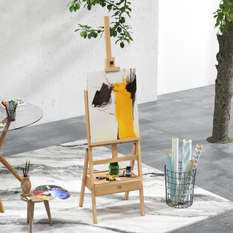 Vinsetto kokkupandav puidust molbert, kõrguse reguleerimisega ateljeemolbert, lõuendite hoidikuga kuni 92 cm kõrgusele, ideaalne kunstnikele.