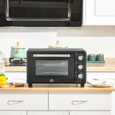 Miniahjuga 21L, 3 küpsetusrežiimi, 100°C-230°C, 1400W, roostevaba teras ja klaas, must+hõbe, 46,4x38x28,5cm| Aosom