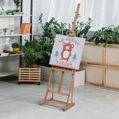 Vinsetto molbert ateljeemolbert pöögipuidust, kõrguse ja nurga reguleeritav, hoiukastiga, naturaalne, 53x50,5x171-230cm| Aosom
