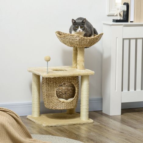 Kasside kraapimispuu väike, 74 cm kassipuu kassimajaga, mängupall, siseruumide ronimistorn voodiga, kraapimismööbel kassidele kuni 5 kg, beež