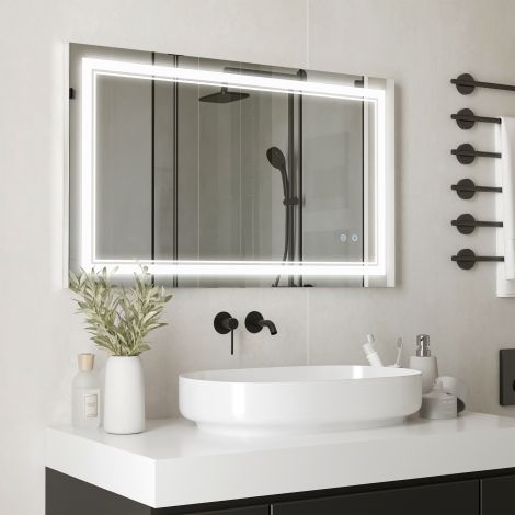kleankin vannitoa peegel LED-valgustusega 100x60cm, veekindel IP44, puutelüliti, 3 valgusvärvi kaasaegse vannitoa jaoks.