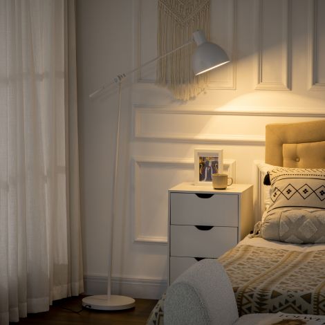 Kõrguse reguleeritav põrandalamp, pööratav põrandavalgusti, 40 W põrandalamp ilma lambipirnita, lugemislamp kaarlamp E27 sokliga, elutuppa, magamistuppa, valge