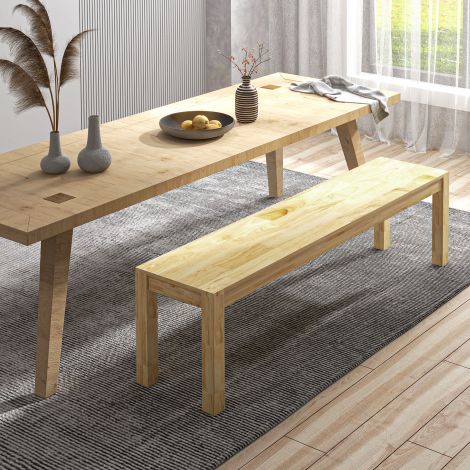 3-kohaline pink, puidust söögipink maamajastiilis männipuidust, kandevõime kuni 330 kg, naturaalne, mõõtmed 150 x 33 x 45 cm, sobib kööki ja söögituppa.