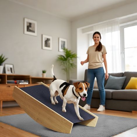 2-ühes koerte kiik, koerte agility kiik puidust, koerte agility ramp väikestele ja keskmise suurusega koertele alla 15 kg, tasakaalu ja enesekindluse jaoks, 80 x 39,5 x 20 cm naturaalne puit