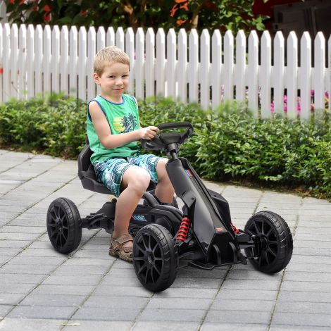 Gokart pedaalauto käsipiduriga, reguleeritava istmega, edasi- ja tagasikäiguga, pedaalsõiduk lastele 3-8 aastat must.