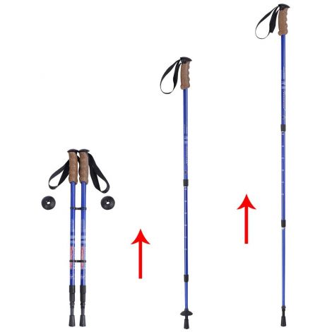 Alumiiniumist Nordic Walking teleskoopmatkakepid, 1 paar komplektis, reguleeritavad 65–135 cm, sinised