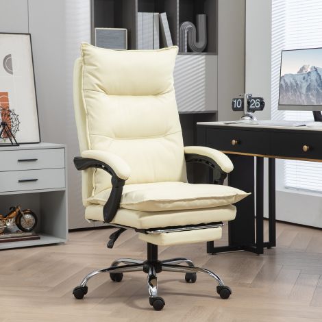 Vinsetto ergonoomiline kontoritool, kõrguse reguleerimine, 155° kallutatav lamamisasendiga ja jalatoega beež mugavaks töötamiseks.