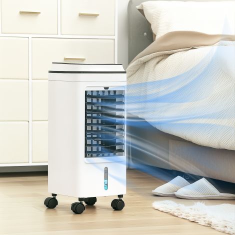 3-ühes mobiilne kliimaseade õhuniisutusega veejahutus 60° oskilleeriv 4L kliimaseade 8h taimeriga, unerežiimid, 75W õhujahuti kaugjuhtimispuldiga, 20 ㎡ jaoks Valge