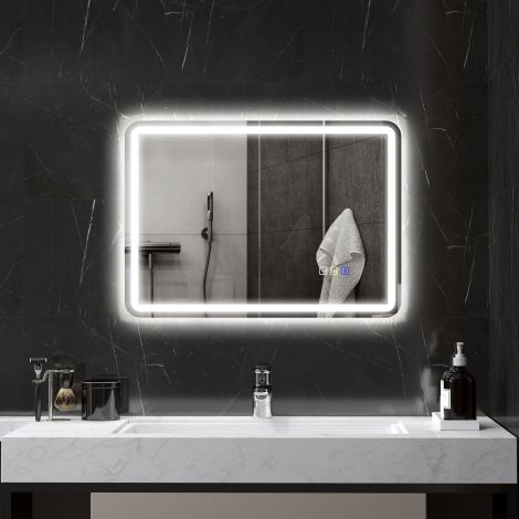Valgustusega vannitoapeegel 50x70 cm LED-peegel seinapeegel Bluetooth-muusikafunktsiooniga puutelüliti mälufunktsiooniga valguspeegel uduvaba 3 valgusvärviga hõbedane