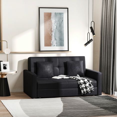 2-kohaline diivanvoodi magamisfunktsiooni ja panipaigaga, seljatoepadjad, polüesterpuuvill, puit, söehall, 152x101x81cm| Aosom