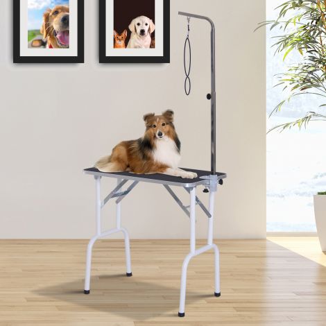 Kokkupandav hoolduslaud koertele 81x48x80cm musta metallraamiga, ideaalne hooldamiseks ja lemmikloomahoolduseks.