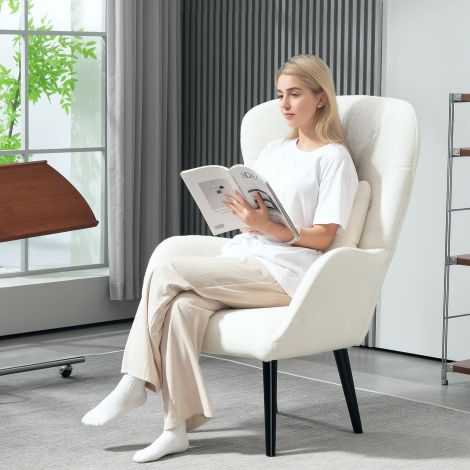 Tugitool, nimmepadjaga lounge-tugitool, polsterdatud teddy-tugitool puidust jalgadega, teemant-tufting-seljatoega, lõõgastustool elutuppa, magamistuppa, valge