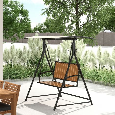 Hollywoodi kiik reguleeritava päikesevarjuga, 2-kohaline aiamööbel, ilmastikukindel kiikpink kandevõimega kuni 240 kg, aialaud aeda, terrassile, 142 x 112 x 162 cm, must.