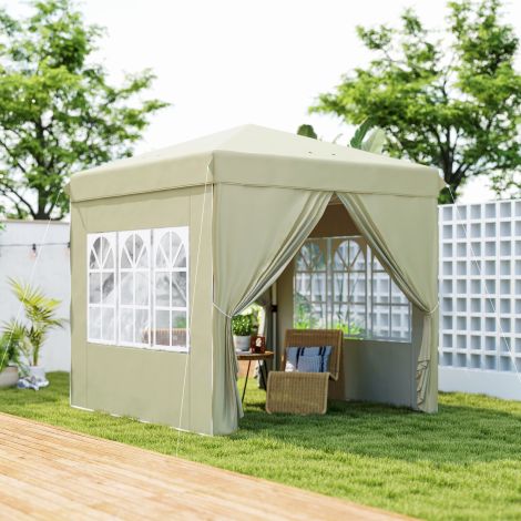 Paviljon ca.2,5x2,5m, veekindel stabiilne talvekindel pop-up kokkupandav paviljon, UV-kaitse 50+, kokkupandav peotelk aiatelk 4 küljega kott aiamajake telkimiseks aeda, kreemvalge