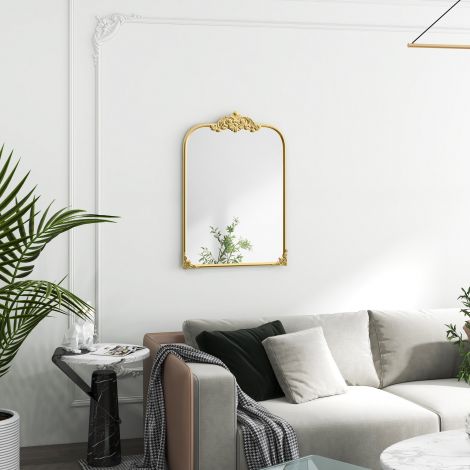 Seinapeegel 60 x 87 cm barokkstiilis vannitoapeegel dekoratiivse metallraamiga elutuppa ja magamistuppa, kuldne.