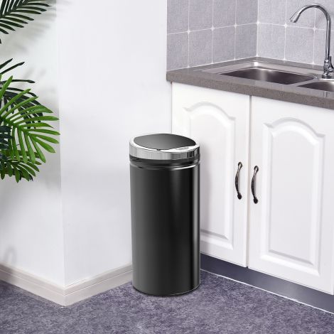 Sensor prügikast 42L, elektriline automaatne prügikast kaanega, roostevaba, vannituppa, kontorisse, kööki, söögituppa, teras, must