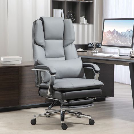 Kontoritool kiikfunktsiooniga, kandevõime 180 kg, ergonoomiline, 160° kallutatav seljatugi, kunstnahk, 63L x 71S x 123-129K cm, helehall| Aosom