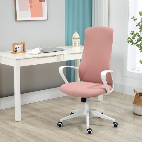 Vinsetto ergonoomiline kõrguse reguleeritav kontoritool reguleeritava seljatoega 110-119,5 cm, roosa kirjutuslaud kontorisse ja kodukontorisse.