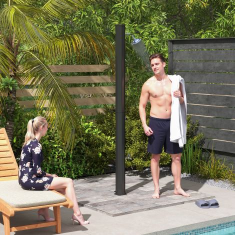 35-liitrine päikesedušš päikesega aias dušš koos kraani, dušiotsiku, käsiduši ja külgplaadiga, kuni 55 °C, välimine dušš ilma elektriühenduseta, basseini dušš, telkimisdušš, vihmadušš, soe vesi