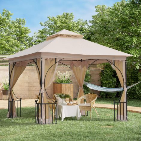 Aia telk, 295 x 295 x 275 cm, topeltkatusega, sääsevõrk, 8 aasa katuse servas, hea õhuringlus, polüester, beež + must| Aoso