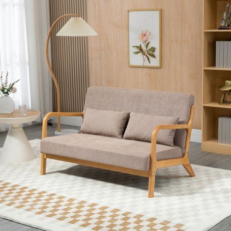 2-kohaline diivan Loveseat kahekohaline koos patjade ja sametise välimusega kummipuu, helehall, 122 x 71 x 76 cm