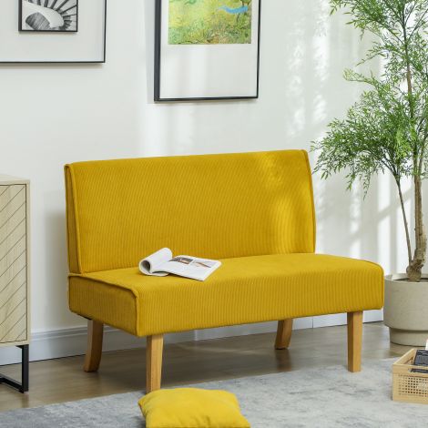 2-kohaline diivan, diivan nöörvälimusega, puidust jalad, polsterdatud polsterdiivan, kahekohaline diivan magamistuppa, elutuppa, 110 x 62 x 85 cm, kollane