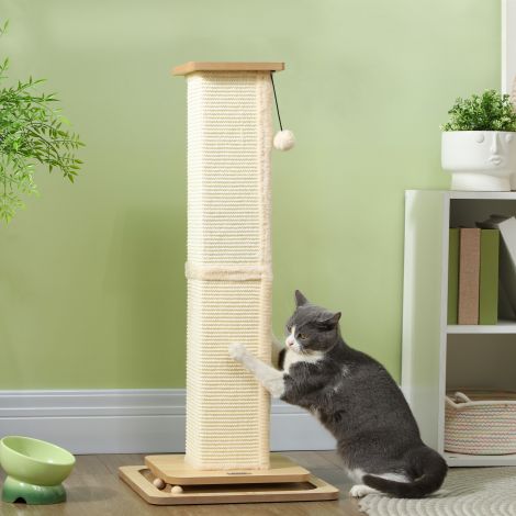 3-in-1 kraapimispost, 87cm kraapimissammas, sisal-kassikraapimispuu mängupalliga, kraapimispuu kassidele, kasside kraapimismööbel, siseruumides, tamm