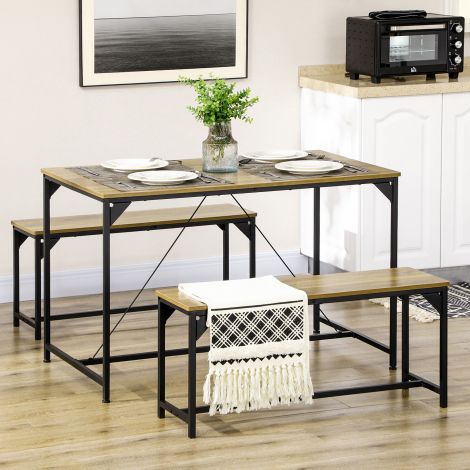 Söögitoa komplekt industriaaldisainis 3-osaline komplekt 4 inimesele, söögilaud 2 pingiga, ideaalne kööki ja elutuppa, naturaalne 120x70x75cm.de
