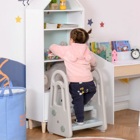 Õppetorn lastele, 2 astet, kuni 25 kg, Montessori torn, õppimistool kööki, ohutu, sinine.