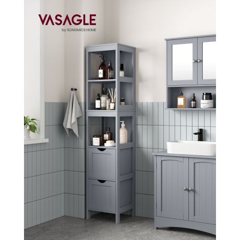Kõrge vannitoakapp, kitsas püsti, tuvihall