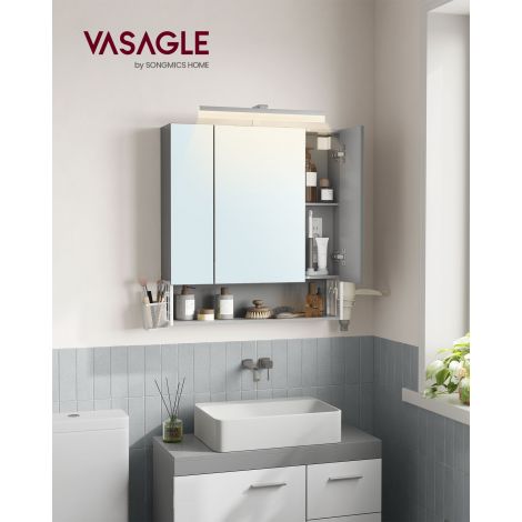 Vannitoa seinakapp valgustuse, pistikupesade ja 3 uksega, hall