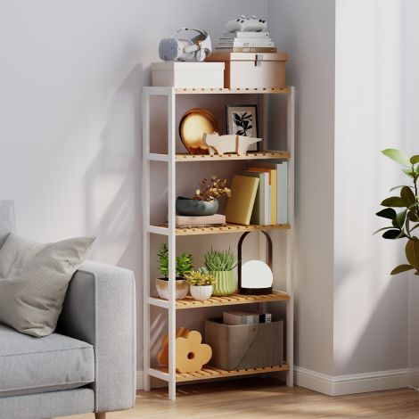 Vannitoariiul, vannitoariiul, põrandariiul, köögiriiul, lillealus, bambusest raamaturiiul, 5 riiuliga, reguleeritavad riiuliplaadid, 60 x 26 x 130 cm BCB35Y