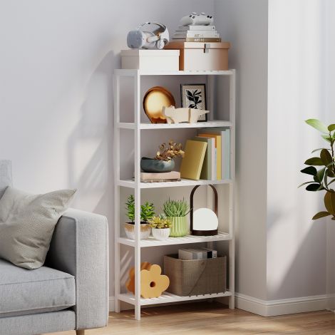 Vannitoariiul, vannitoariiul, põrandariiul, köögiriiul, lillealus, bambusest raamaturiiul, 5 riiuliga, reguleeritavad riiuliplaadid, 60 x 26 x 130 cm BCB35Y