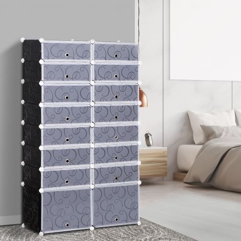 DIY kingakapp Modulaarne kingariiul Garderoob, 16 sektsiooni, PP, Must + Valge, 95 x 37 x 160 cm| Aosom