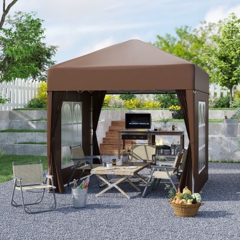 Kokkupandav paviljon 2x2m koos 4 külgseina ja akendega, UV-kaitse, aiatelk koos kandekotiga, stabiilne teras Oxford, valge.