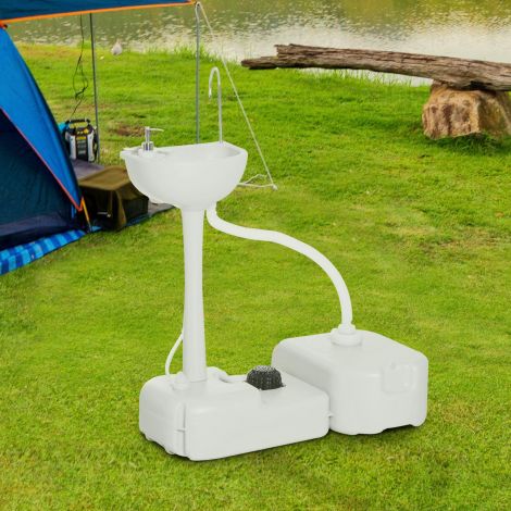 Camping valamu 17L kätepesu valamu koos reovee kogumismahutiga kraanikauss koos dosaatoriga HDPE hall 83x50x103 cm välitingimustes kasutamiseks.