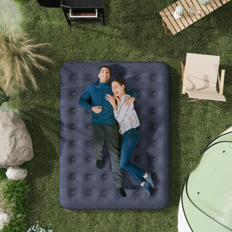 Kokkupandav kahekordne matkavoodi õhkmadrats tumesinine 203x152x22cm ideaalne telkimiseks ja külalistele.
